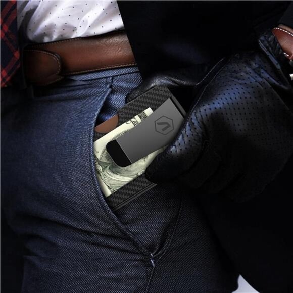 Men Slim Metal Money Clip Wallet, RFID Blocking Aluminum Cash Credit Card Holder - Picture 3 of 7